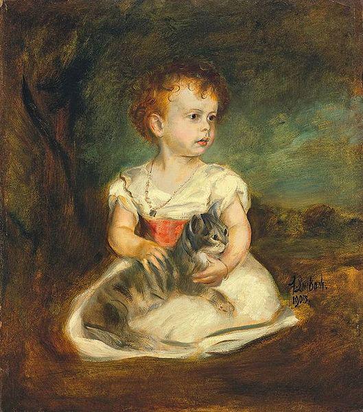 Franz von Lenbach Portrait of a little girl with cat oil painting image